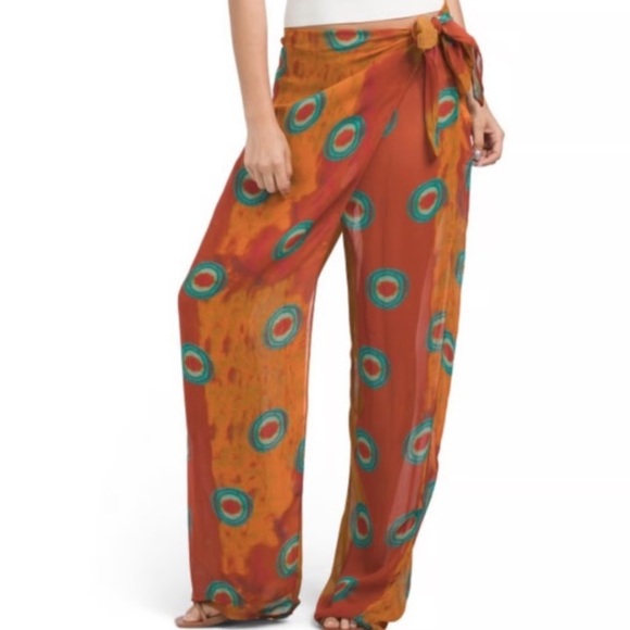 Zara Orange and Teal Printed Sheer Pants - Picture 3 of 4
